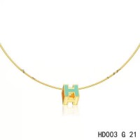 Hermes Cage d'H Necklace Blue in Lacquer Yellow Gold